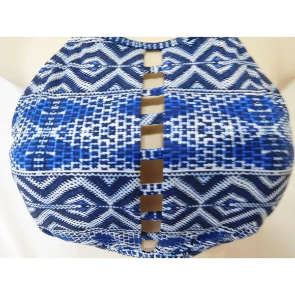 La Blanca Bikini Size 10 Top Indigo White Swimwear New High Neck  MenWomenStyles - Picture 6 of 12